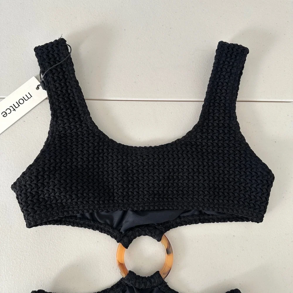 Montce Crochet Ky One Piece‎ Swimsuit Women XS Black Resort Beach Vacation